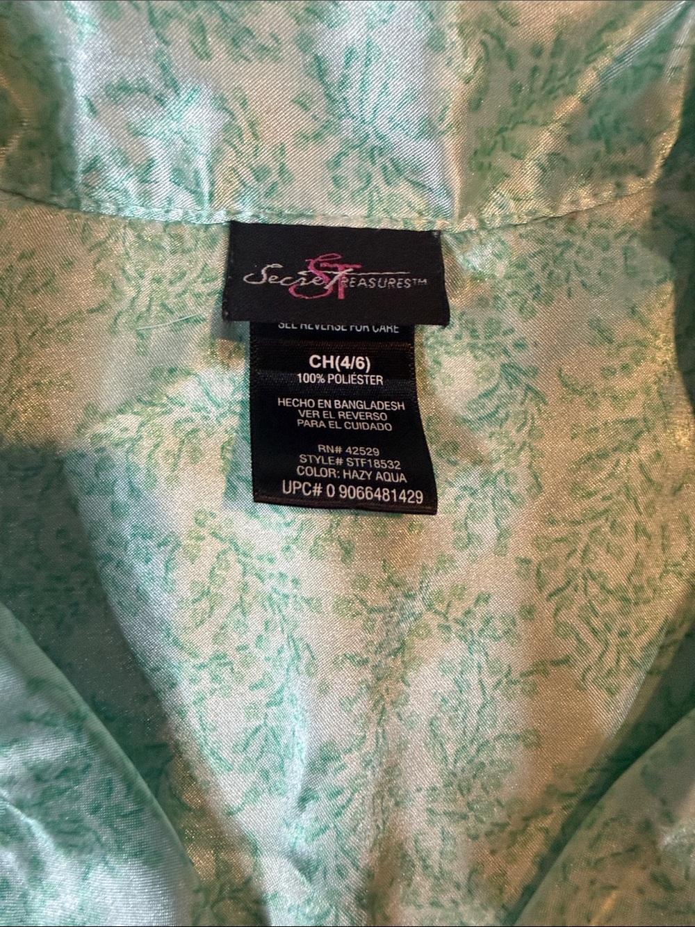 Secret Treasures Silky Mint Pajama Set - Picture 2 of 4